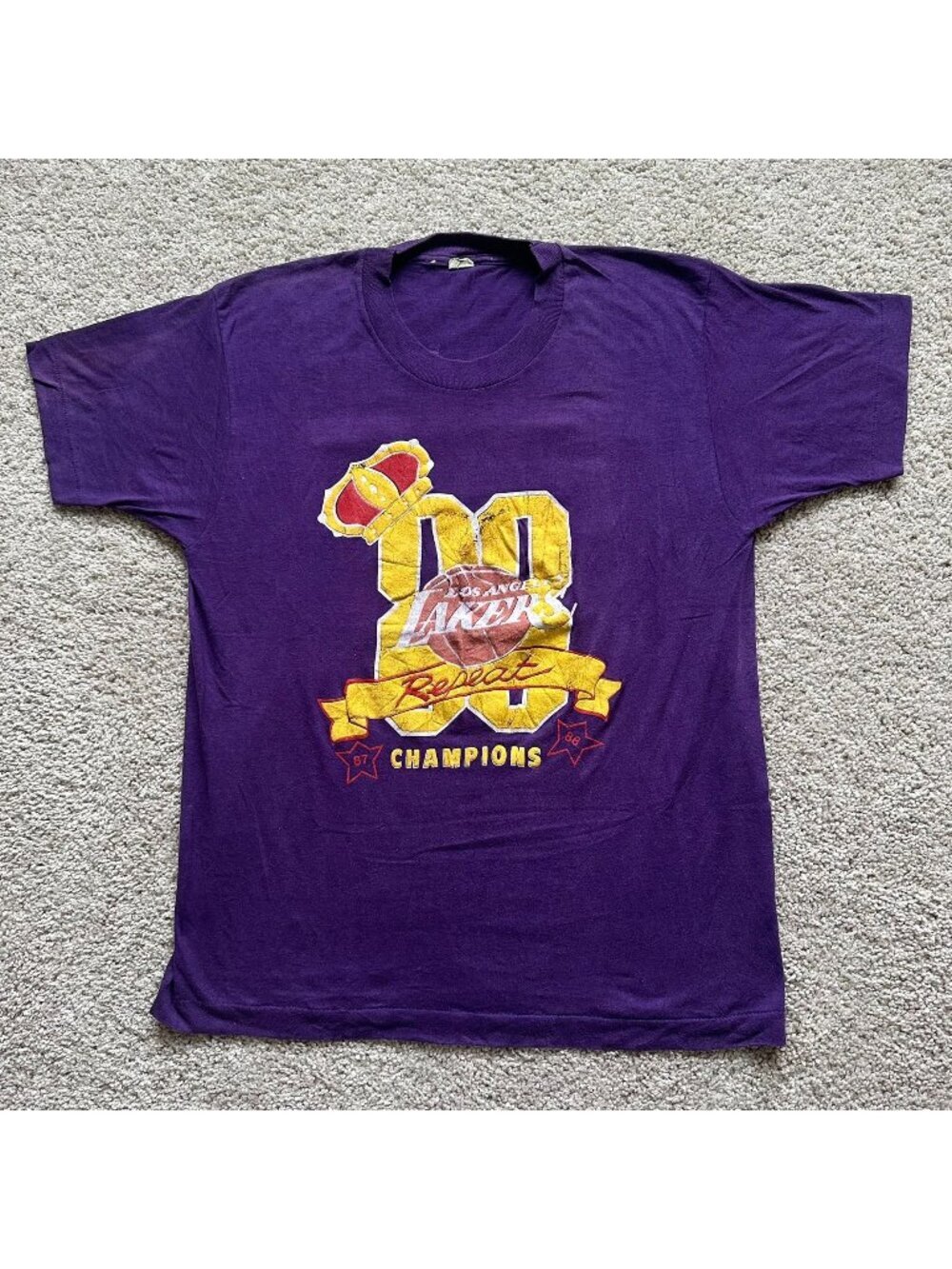 Vintage 80s Los Angeles Lakers NBA Champions T-Shirt Purple L Single Stitch 1988